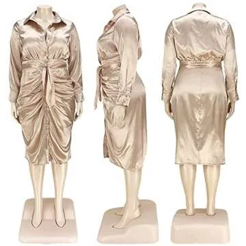 Women Plus Size Long Sleeve Maxi Shirt Dress in Black