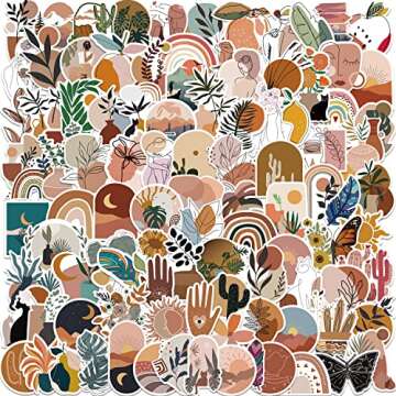 100 Pieces Boho Aesthetic Stickers Line Art Decor for Water Bottle, Phone, Laptop, Skateboard Stickers for Women Teens Girls