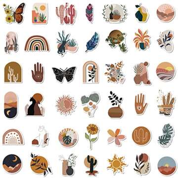 100 Pieces Boho Aesthetic Stickers Line Art Decor for Water Bottle, Phone, Laptop, Skateboard Stickers for Women Teens Girls