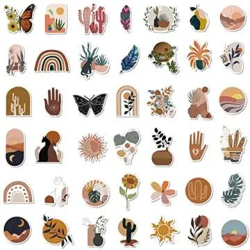 100 Pieces Boho Aesthetic Stickers Line Art Decor for Water Bottle, Phone, Laptop, Skateboard Stickers for Women Teens Girls