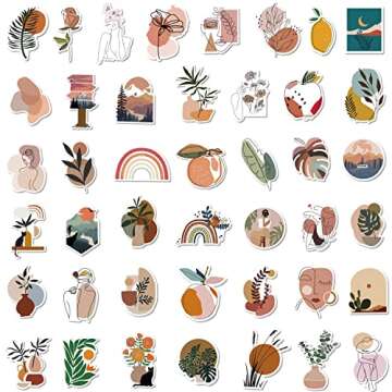 100 Pieces Boho Aesthetic Stickers Line Art Decor for Water Bottle, Phone, Laptop, Skateboard Stickers for Women Teens Girls