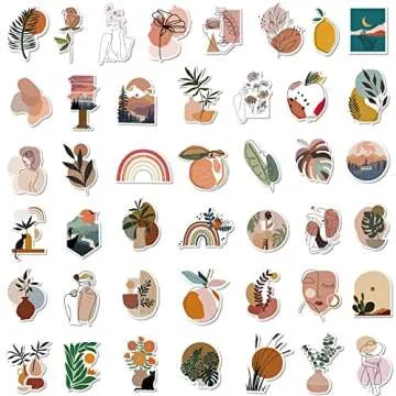 100 Pieces Boho Aesthetic Stickers Line Art Decor for Water Bottle, Phone, Laptop, Skateboard Stickers for Women Teens Girls