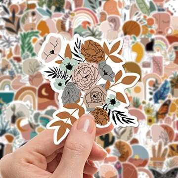100 Pieces Boho Aesthetic Stickers Line Art Decor for Water Bottle, Phone, Laptop, Skateboard Stickers for Women Teens Girls