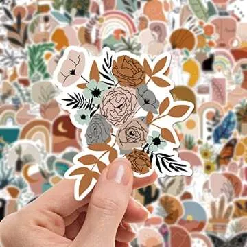 100 Pieces Boho Aesthetic Stickers Line Art Decor for Water Bottle, Phone, Laptop, Skateboard Stickers for Women Teens Girls