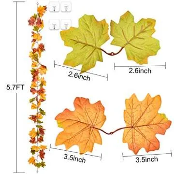 Artiflr 2 Pack Fall Maple Leaf Garland Artificial Maple Garland, Autumn Hanging Fall Leave Vines for Indoor Outdoor Wedding Thanksgiving Dinner Party Decor