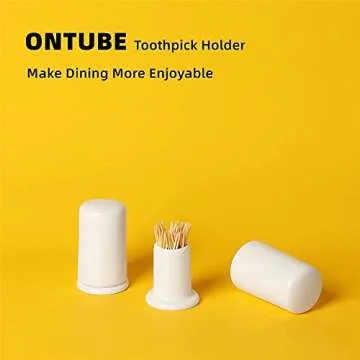 ONTUBE Ceramic Toothpick Holder with Lid,Toothpick Dispenser for Home, Easy To Clean Set of 2, White