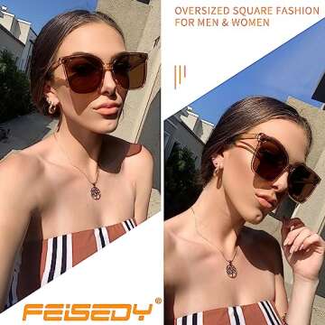 FEISEDY Retro Square Polarized Sunglasses Women Men Oversized Vintage Shades B2600