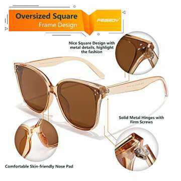 FEISEDY Retro Square Polarized Sunglasses Women Men Oversized Vintage Shades B2600