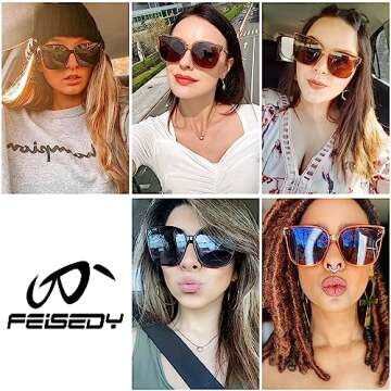 FEISEDY Retro Square Polarized Sunglasses Women Men Oversized Vintage Shades B2600
