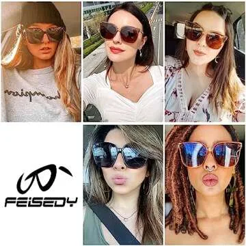 FEISEDY Retro Polarized Oversized Square Sunglasses