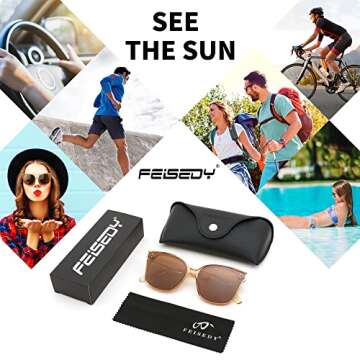 FEISEDY Retro Square Polarized Sunglasses Women Men Oversized Vintage Shades B2600