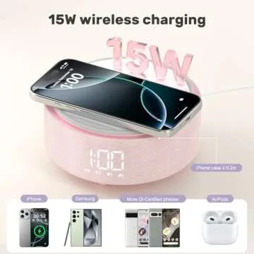 Bluetooth Speaker with Wireless Charger & Fill Light Makeup Mirror, Adjustable LED Night Light, Automatic Clock, Suitable for Decoration, Bedroom, Home, Office, Gift