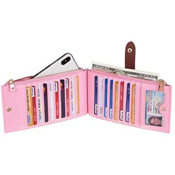 Chelmon Womens Genuine Leather Wallet RFID Blocking Credit Card Holder Zipper Purse(Arrow Pink)