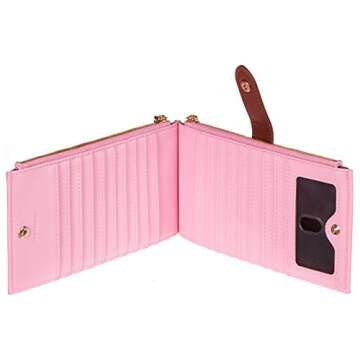 Chelmon Womens Genuine Leather Wallet RFID Blocking Credit Card Holder Zipper Purse(Arrow Pink)