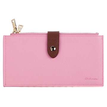 Chelmon Womens Genuine Leather Wallet RFID Blocking Credit Card Holder Zipper Purse(Arrow Pink)