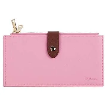 Chelmon Womens Genuine Leather Wallet RFID Blocking Credit Card Holder Zipper Purse(Arrow Pink)