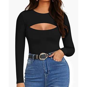 MANGOPOP Black Cutout Long Sleeve Bodysuit for Women