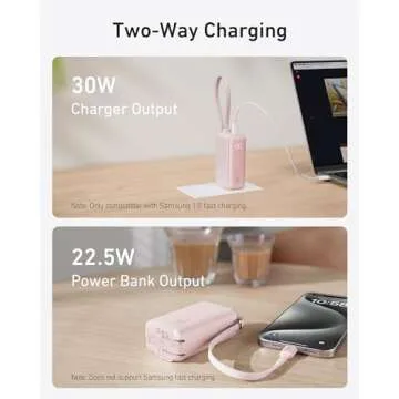 Anker Power Bank USB C Charger Block, 3-in-1 5,000mAh Portable Charger with Built-in USB-C Cable and Foldable AC Plug, 30W Max Compact Battery Pack, for iPhone 15 Series, Galaxy, MacBook, and More