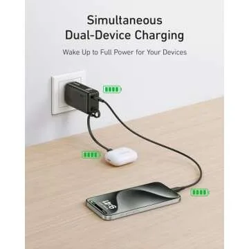 Anker Power Bank USB C Charger Block, 3-in-1 5,000mAh Portable Charger with Built-in USB-C Cable and Foldable AC Plug, 30W Max Compact Battery Pack, for iPhone 15 Series, Galaxy, MacBook, and More