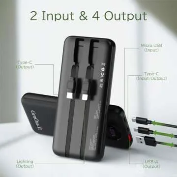 GrnOas.E Power Bank 10000mAh,22.5W Max Portable Charger with Built in Cables，4 Outputs 2 Inputs Ex...