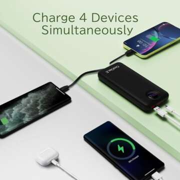 GrnOas.E Power Bank 10000mAh,22.5W Max Portable Charger with Built in Cables，4 Outputs 2 Inputs External Phone Charger,5V/3A Fast Charging Travel Charger for iPhone Android iPad,Heating Vests and etc