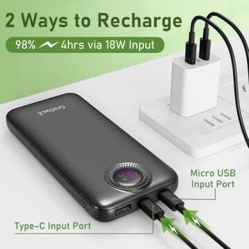 GrnOas.E Power Bank 10000mAh,22.5W Max Portable Charger with Built in Cables，4 Outputs 2 Inputs External Phone Charger,5V/3A Fast Charging Travel Charger for iPhone Android iPad,Heating Vests and etc