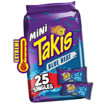 Takis Blue Heat Mini 25 pc / 1.23 oz Bite Size Multipack, Hot Chili Pepper Flavored Extreme Spicy Ro...