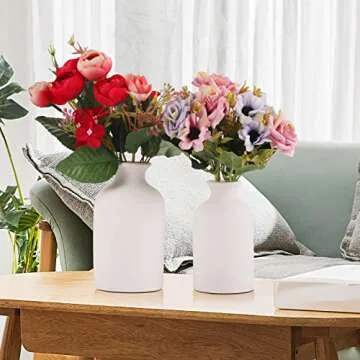 Ceramic White Small Vase, Dry Flower Vases Minimalism Style for Modern Table Shelf Home Decor, Fit for Fireplace Bedroom Kitchen Living Room Centerpieces Office Desk Gift (White, Small)