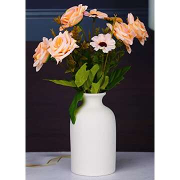 Ceramic White Small Vase, Dry Flower Vases Minimalism Style for Modern Table Shelf Home Decor, Fit for Fireplace Bedroom Kitchen Living Room Centerpieces Office Desk Gift (White, Small)