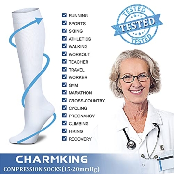 CHARMKING Compression Socks for Women & Men - 15-20 mmHg Support