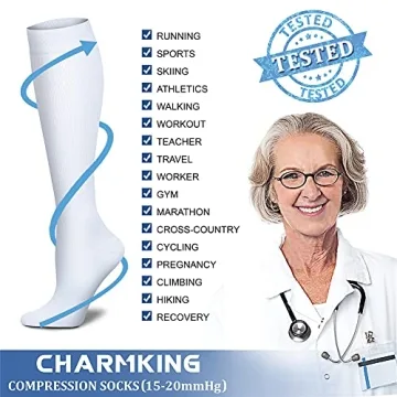 CHARMKING Compression Socks for Women & Men - 15-20 mmHg Support