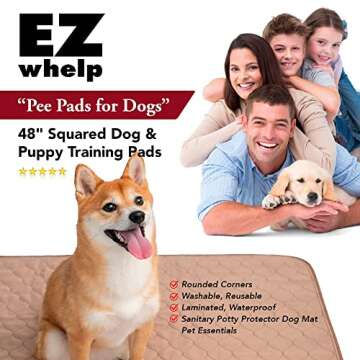 EZwhelp Reusable Dog Pee Pads - Waterproof Training Pads for Dogs - Washable & Sanitary - Rounded Corners - Laminated, Lightweight, Durable - Pet Essentials for Puppy Training and Whelping - 48" x 60"