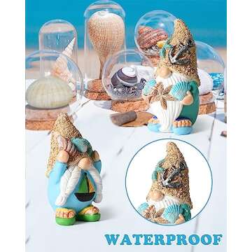iStatue Sea Gnomes with Starfish, Seashells, Shell, Conch, Sail Boat and Anchor - Set of 2 Resin Swedish Beach Decor - Summer Statue Tiered Tray Decorations for Home (Beach Gnomes)
