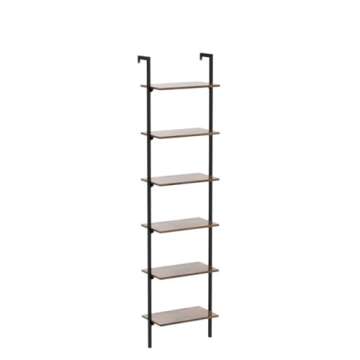 ODK 6-Tier Ladder Shelf, 87 Inches Wall Mounted Ladder Bookshelf with Metal Frame, Open Industrial Shelves for Home Office, Bedroom and Living Room, Rustic Brown
