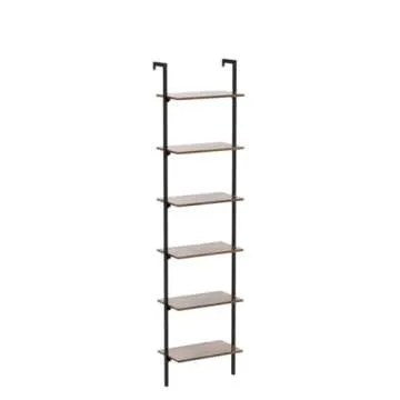 ODK 6-Tier Ladder Shelf, 87 Inches Wall Mounted Ladder Bookshelf with Metal Frame, Open Industrial Shelves for Home Office, Bedroom and Living Room, Rustic Brown