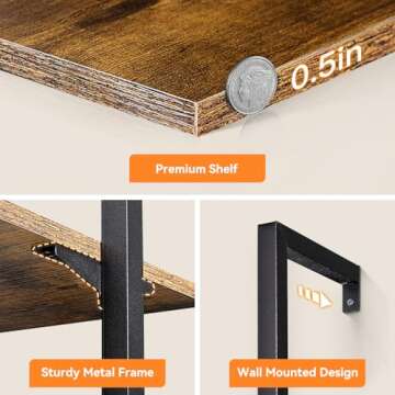 ODK 6-Tier Ladder Shelf, 87 Inches Wall Mounted Ladder Bookshelf with Metal Frame, Open Industrial Shelves for Home Office, Bedroom and Living Room, Rustic Brown