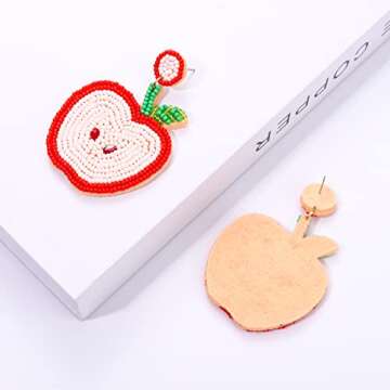 Boderier Teacher Earrings Beaded Apple Dangle Earrings Preppy Colorful Beaded School Earrings Teacher Appreciation Gifts