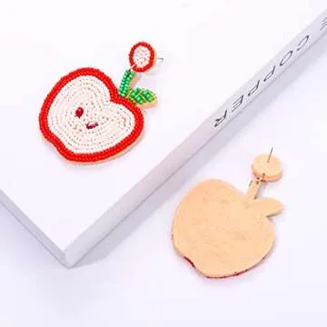 Boderier Teacher Earrings Beaded Apple Dangle Earrings Preppy Colorful Beaded School Earrings Teacher Appreciation Gifts