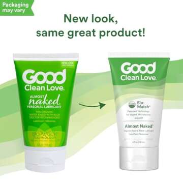 Good Clean Love Almost Naked Organic Water-Based Lube, Personal Lubricant with Aloe Vera, Safe for A...
