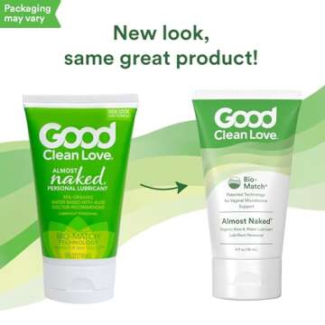 Good Clean Love Almost Naked Organic Water-Based Lube, Personal Lubricant with Aloe Vera, Safe for Adult Toys & Condoms, pH-Balanced, Great Valentines Day Gifts for Couples, 95% Organic, 4 Oz