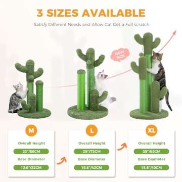 PAWZ Road Cat Scratching Post Cactus Cat Scratcher with 3 Scratching Poles and Dangling Ball Large 27 Inches