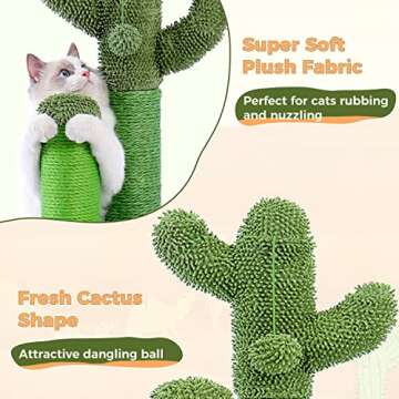PAWZ Road Cat Scratching Post Cactus Cat Scratcher with 3 Scratching Poles and Dangling Ball Large 27 Inches