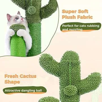 PAWZ Road Cat Scratching Post Cactus Cat Scratcher with 3 Scratching Poles and Dangling Ball Large 27 Inches
