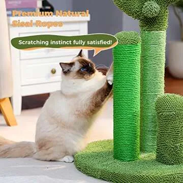 PAWZ Road Cat Scratching Post Cactus Cat Scratcher with 3 Scratching Poles and Dangling Ball Large 27 Inches