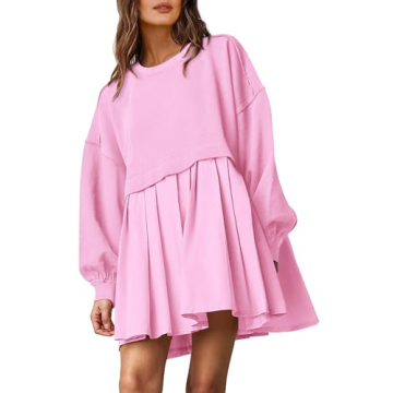 PRETTYGARDEN Women Pullover Sweatshirt Dress Long Sleeve Crew Neck Patchwork Ruffle Flowy Short Dres...