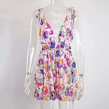 NUFIWI Women Sparkle Mini Dress Sleeveless Backless Bodycon Short Dresses Spaghetti Strap Rhinestone Party Club Cami Dress(Colorful Sequin Pink,S)