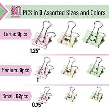 Mr. Pen- Cute Binder Clips, 80Pcs, Assorted Colors and Sizes, Binder Clips Assorted Sizes, Binder Cl...