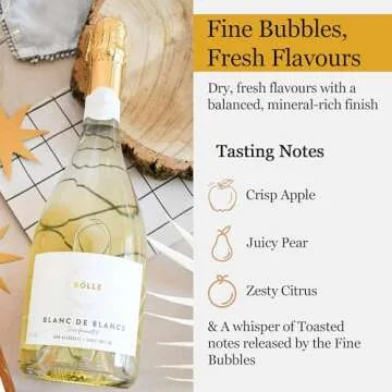 BOLLE Blanc De Blancs <0.5% Non-Alcoholic Sparkling Wine - Premium Champagne Alternative, Low-Calorie, Vegan - 26.4 fl oz (750ml)