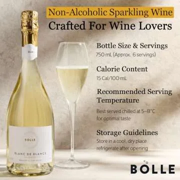 BOLLE Blanc De Blancs <0.5% Non-Alcoholic Sparkling Wine - Premium Champagne Alternative, Low-Calorie, Vegan - 26.4 fl oz (750ml)
