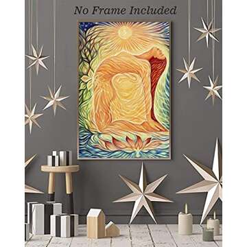 NIIORTY Abstract Yoga Meditation Poster, Yoga Girl Sun Chakra Wall Art, Sun Energy Healing for Meditation Room Decor, Healthy, Relaxing and Spiritual Living Room Daughter Room Decor-16 x24-No Frame